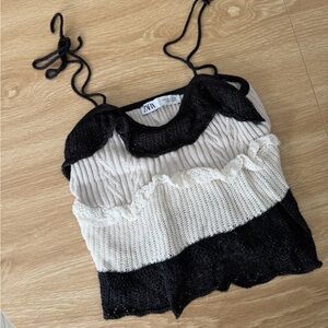 Zara Black and Cream Knit Top